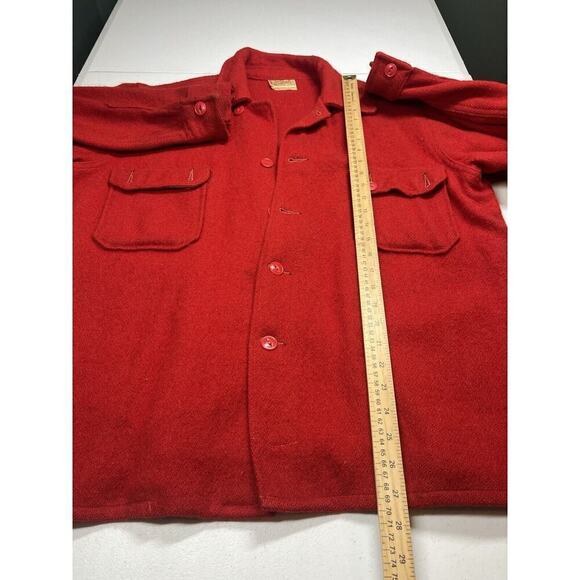 Vintage 40s Mens North Country Wool Double Pocket Button Shirt Jacket Red USA - Picture 6 of 9